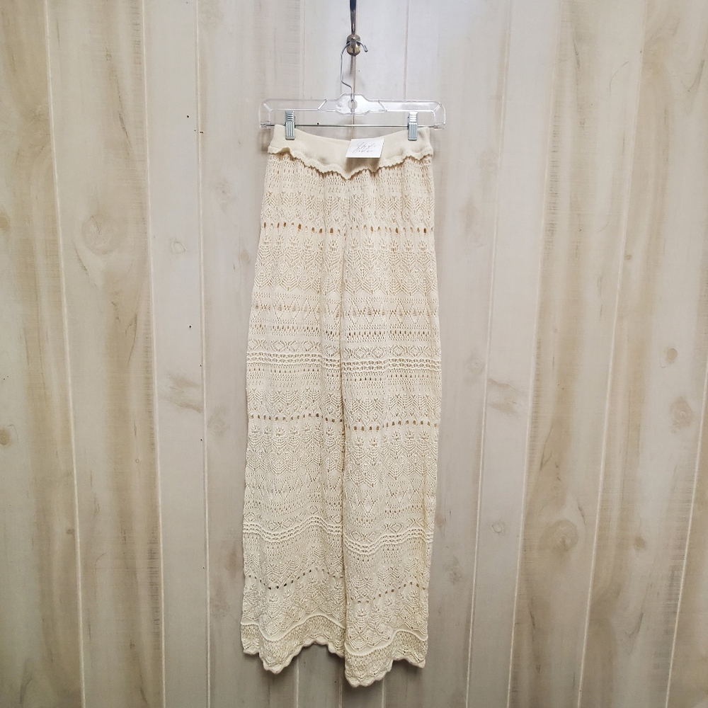NWT Miou Muse Crochet Pants SOFT Knit Eyelet Neutral Ivory - Picture 2 of 14